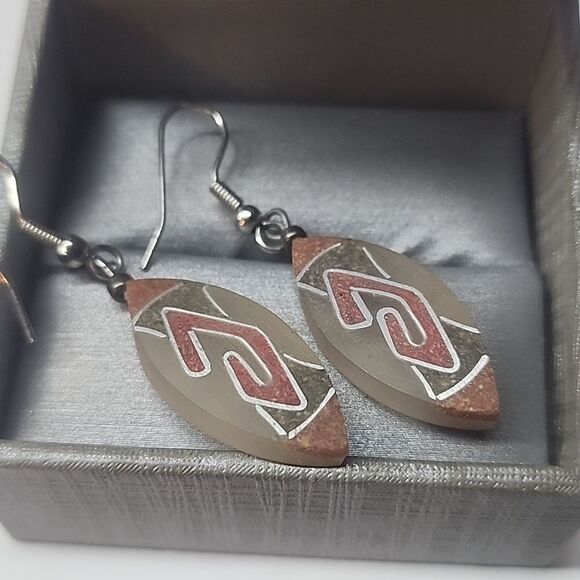 Frosted Glass Tribal Dangle Earrings - Picture 1 of 3
